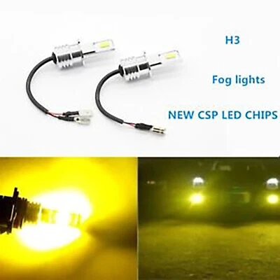 Super Bright H3 CSP LED Fog Light Bulbs Conversion Kit 55W 6000LM 3000K Yellow • $19.98