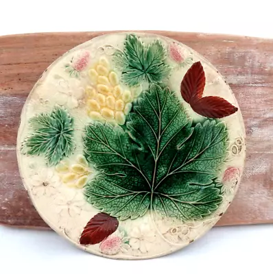 Vintage Majolica Pottery Flowers Strawberries & Leaves Plate • $55