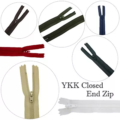 YKK Nylon Zip Closed End Strong Material Metal Teeth Zipper DIY Sewing Purse Bag • £2.91