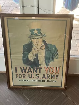 1975 I Want You For U.S. Army Nearest Recruiting Station Poster Uncle Sam Framed • $100