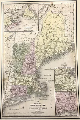 1849 Mitchell's Map New England States 17x11 Maine VT NH MA RI CT Antique Atlas • $29.99