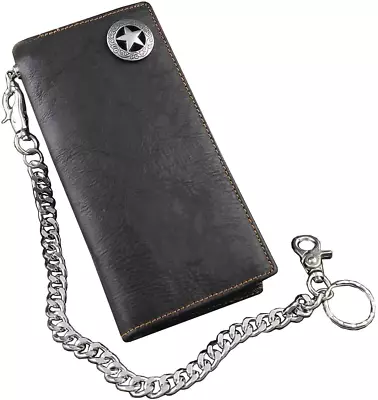 Biker Rock Star Concho Men'S Long Real Leather Wallet With Chain Black • $32.99