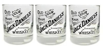 JACK DANIELS WHISKEY SOUR MASH 3 X ROUND TUMLBER GLASSES BNWOB MAN CAVE USA • $39.99