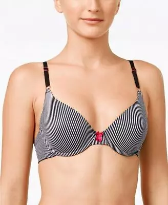 New Maidenform 36B T Shirt Bra Black Stripe Demi Coverage NWT Fastens In Back • $6.99