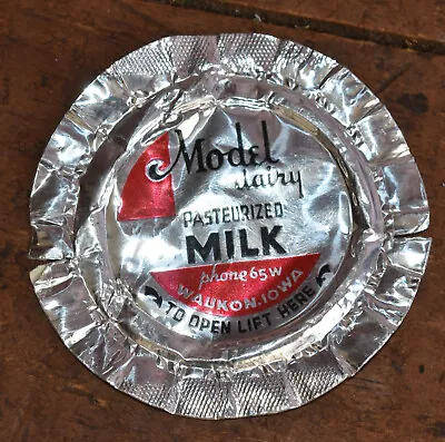 Vintage Model Dairy Pasteurize Milk Bottle Advertising Waukon IA Foil Bottle Lid • $7.95