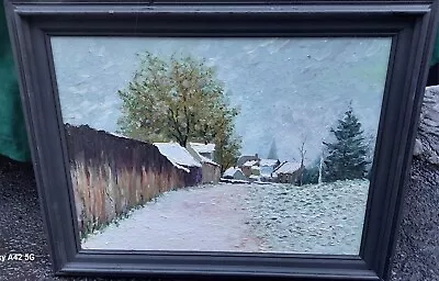 1950 Oil Painting Vermont  Beyond The Wall  Inscription On Back Snow  • $475