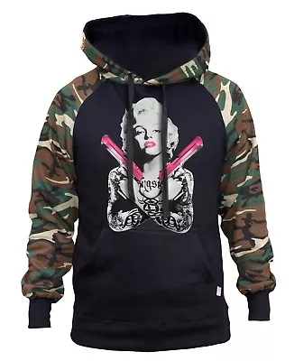 $28.99 • Buy Men's Marilyn Monroe Pink Guns Camo/Black Raglan Hoodie Tattoo Sexy Hollywood