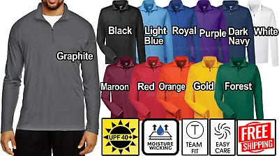 Mens Long Sleeve QuarterZip Moisture Wicking UPF 40+ Pullover Top XS-4XL NEW! • $18.99