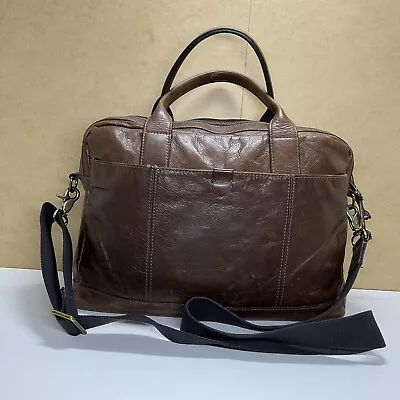 Fossil Brown Leather Messenger Shoulder Bag Tote Handbag Crossbody Laptop • £45