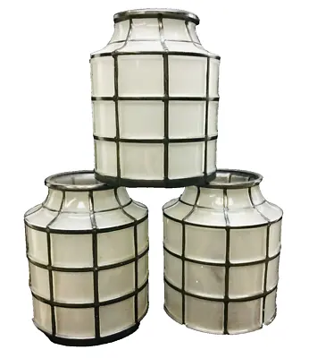 3 Old Lamp Light Shades 2 1/4  Fitter Etched Round Paneled Arts & Crafts Mission • $125