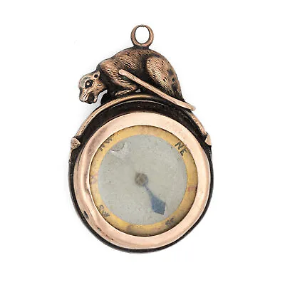 Antique Edwardian Compass Fob 9k Rose Gold Pendant Animal Motif Vintage Jewelry • $1785