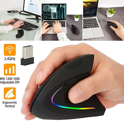 Ergonomic Mouse Optical Vertical Mice 6 Keys USB Wireless 2.4GHz 1200DPI For PC • $10.39