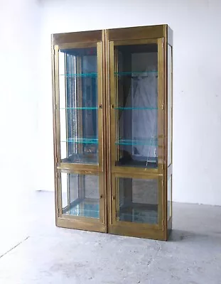 Pair Of Elegant Mastercraft Brass Vitrine Display Cabinets • $6500