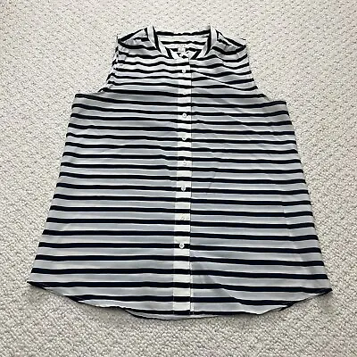 J. Crew Tank Top Blouse Womens 12 White Blue Striped Sleeveless Button Up Ladies • $8.54