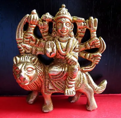 $13.90 • Buy Lion Goddess Durga Maa - Hindu Goddess -Brass Statue Idol - Height 6 Cm 
