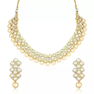 Indian Bollywood Gold Plated Wedding Jewellery Kundan Choker Necklace Set • $37.95