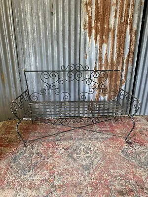 £295 • Buy Antique Vintage Black Wrought Iron Garden Bench 2 3 Seater Cast Iron Strapwork