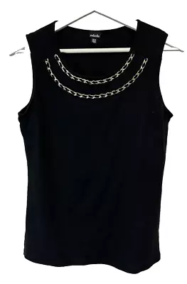 Rafaella Rich Black Tank Cami Top Blouse  Career Cocktail Gold Chain Detail M • $22.29