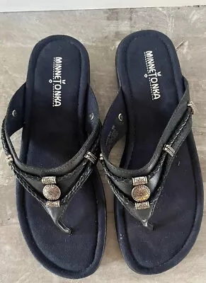 Minnetonka Silverthorne Flip Flop Sandals Women's  Navy Leather - US 8 NWOB • $22.85