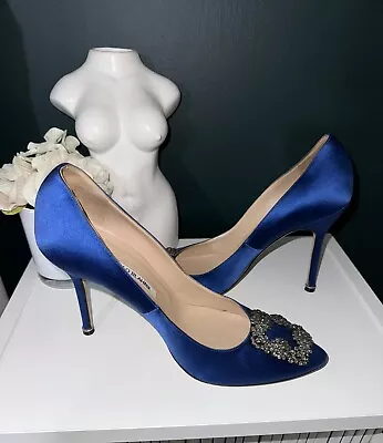 Manolo Blahnik ‘Sex And The City’ Blue Satin Hangissi Pumps EU 40 RRP £945 • £400