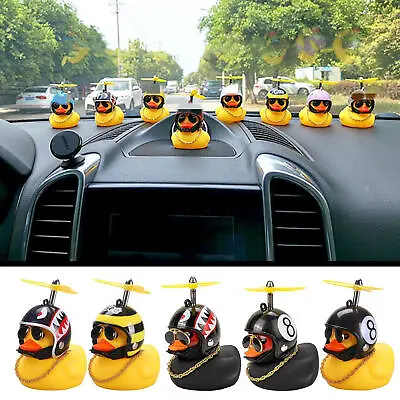 Rubber Duck Toy Car Ornaments Yellow Duck Dashboard Decorations With Helmet • £7.39