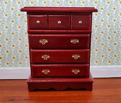 Dollhouse Miniature Dresser Chest Tall 4 Drawer 1:12 Scale Mahogany Finish • $10.99