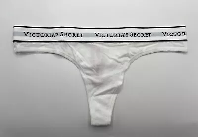 Victoria's Secret Panties NWT Size Small S Solid White Cotton VS Logo Thong NEW • $6.88