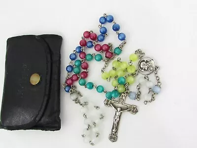 † Vintage Sterling Silver Moonglow Lucite Multicolor Beads Rosary 20  20g † • $38