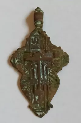 Late Medieval European Religious Bronze Cross Pendant 1400-1600 Ad • £19.90