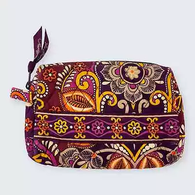 Vera Bradley Safari Sunset Maroon Floral Lined Cosmetic Zip Case Bag 6.5 X4.5  • $14