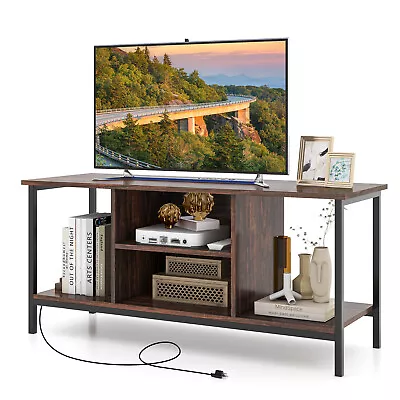 TV Stand W/ Power Outlets To 50 Inches Metal Frame & 2 Cable Management Holes • $89.99