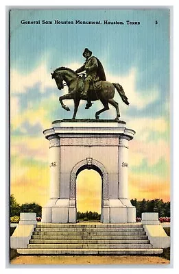 General Sam Houston Monument Houston Texas TX UNP Linen Postcard N18 • $2.95