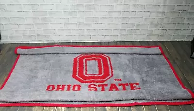 Vintage OSU Biederlack Blanket Ohio State Buckeyes 48”x58  RED GRAY Made In USA • $79.99