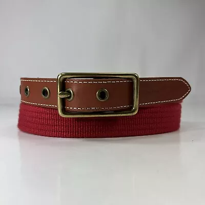 Tommy Hilfiger Red Web & Brown Leather Belt - Women's Size 34 • $11.90