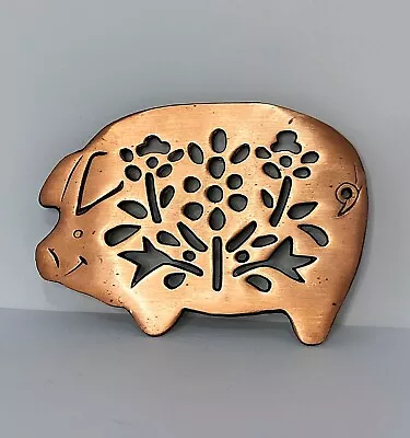 Pig Farmhouse Country Brass Trivet Floral 80s Kitchen Hot Plate Wall Hanging • $16