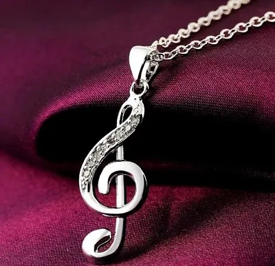 925 Sterling Silver Music Note Pendant And Chain Necklace With Gift Bag • £10