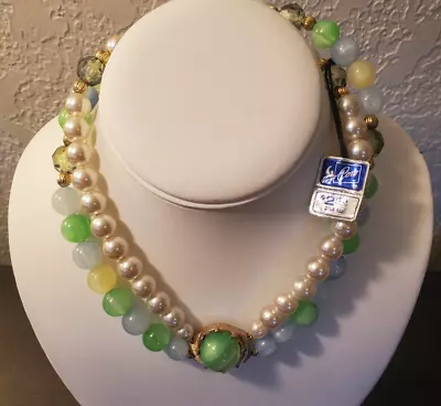 Vintage Coro Layered  Pearl Beaded Necklace Mid Century Jewelry New With Tag • $5