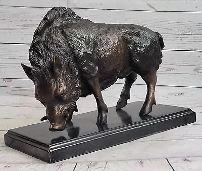 18LBS Signed ART Statue Bronze Marble Wild Boar Wild Pig & Hunting Dog WAR  Art • $219