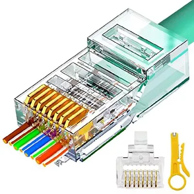 Rj45 Cat6 Cat5e Pass Through Connectors 100 Packs Gold Plated 3 Prong 8p8c Modul • $18.83