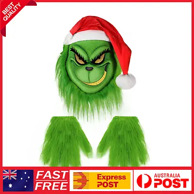 The Grinch Full Head Latex Mask Xmas Hat Monster Adult Costume Christmas Cosplay • $19.99