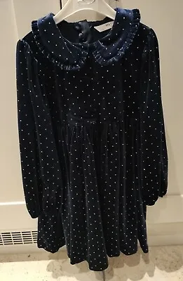 Marks And Spencer Girls Velour & Metallic Spot Dress Age 4-5years Navy • £7.50