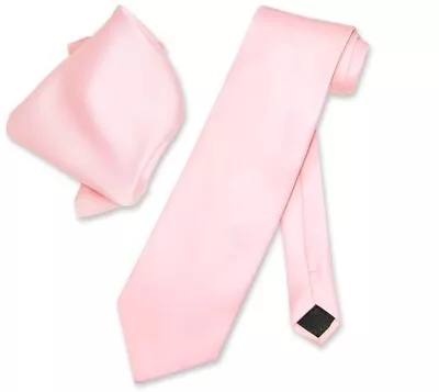 Vesuvio Napoli Solid PINK Color NeckTie And Handkerchief Mens Neck Tie Set • $7.56
