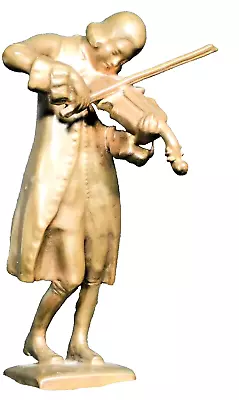 Vintage Modern Sculpture  Bronze Young  Boy Mozart Violin Wollek Art Deco Statue • $228