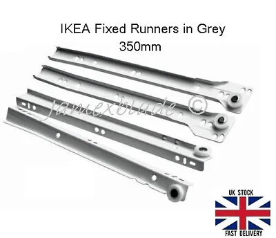 IKEA Drawer Slides Bottom Runners Grey Mounted Fixed Runner 350mm 4 Pcs / Pair • £12.89