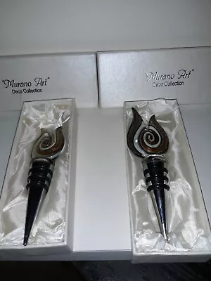 2  Glass Wine Bottle Stoppers With Boxes. Murano Deco Collection • $28.50