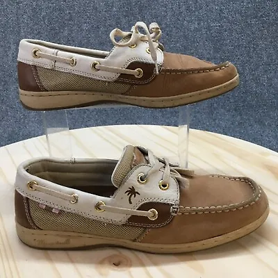 Margaritaville Shoes Womens 9 Avalon Boat Brown Leather Lace Up Slip On Low • $25.99