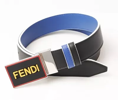 FENDI FF Vocabulary Leather Reversible Belt Monogram  7C0352 Adjustable 1.5” • $400