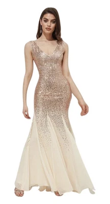 £34.99 • Buy GODDIVA Golf Cream Sequin Maxi Dress  Size 12 Evening Long Trumpet Party 