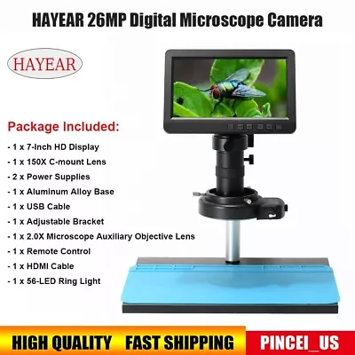 HAYEAR 26MP Digital Microscope Camera Magnifier +150X C-mount Lens + 2.0X Lens • $199.49