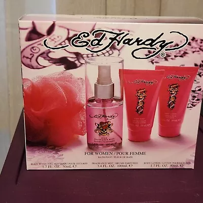 Ed Hardy Love Kills Slowly 4pc Gift Set W/Perfume/Lotion/Body Wash/Pouf BNIB • $14.99